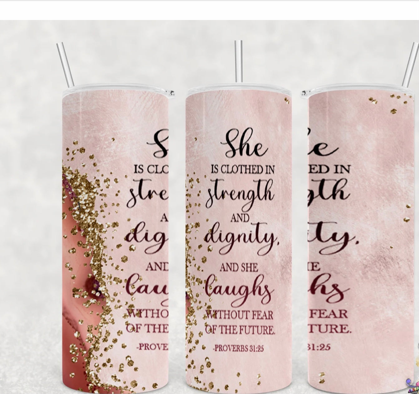 Clothed in Strength Proverbs 20 oz tumbler